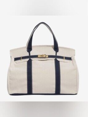 NWT White & Navy Contrast Canvas Boatkin Bag